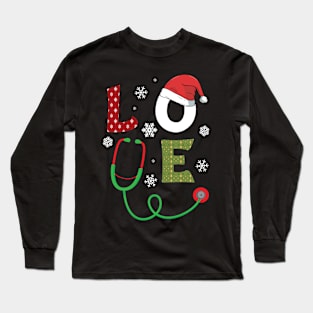 Love Christmas Stethoscope Funny Xmas Nurse Crew Nursing Long Sleeve T-Shirt